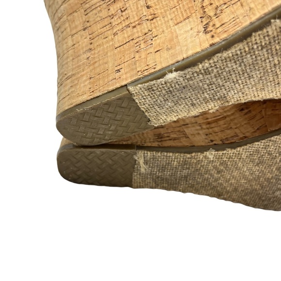 TOMS Cork Wedge Ankle Strap Platform Sandals High Heels Criss Cross Shoes sz 10 - Picture 16 of 16